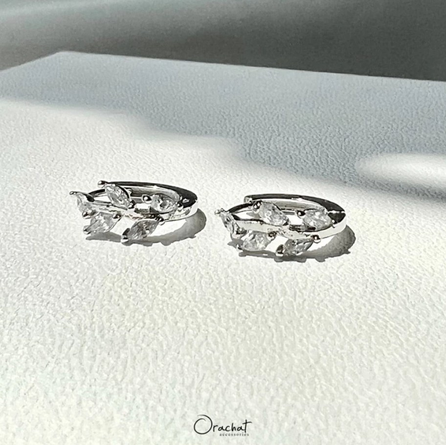 GLITTER OLIVE LEAF HALF HOOP 14K Earrings