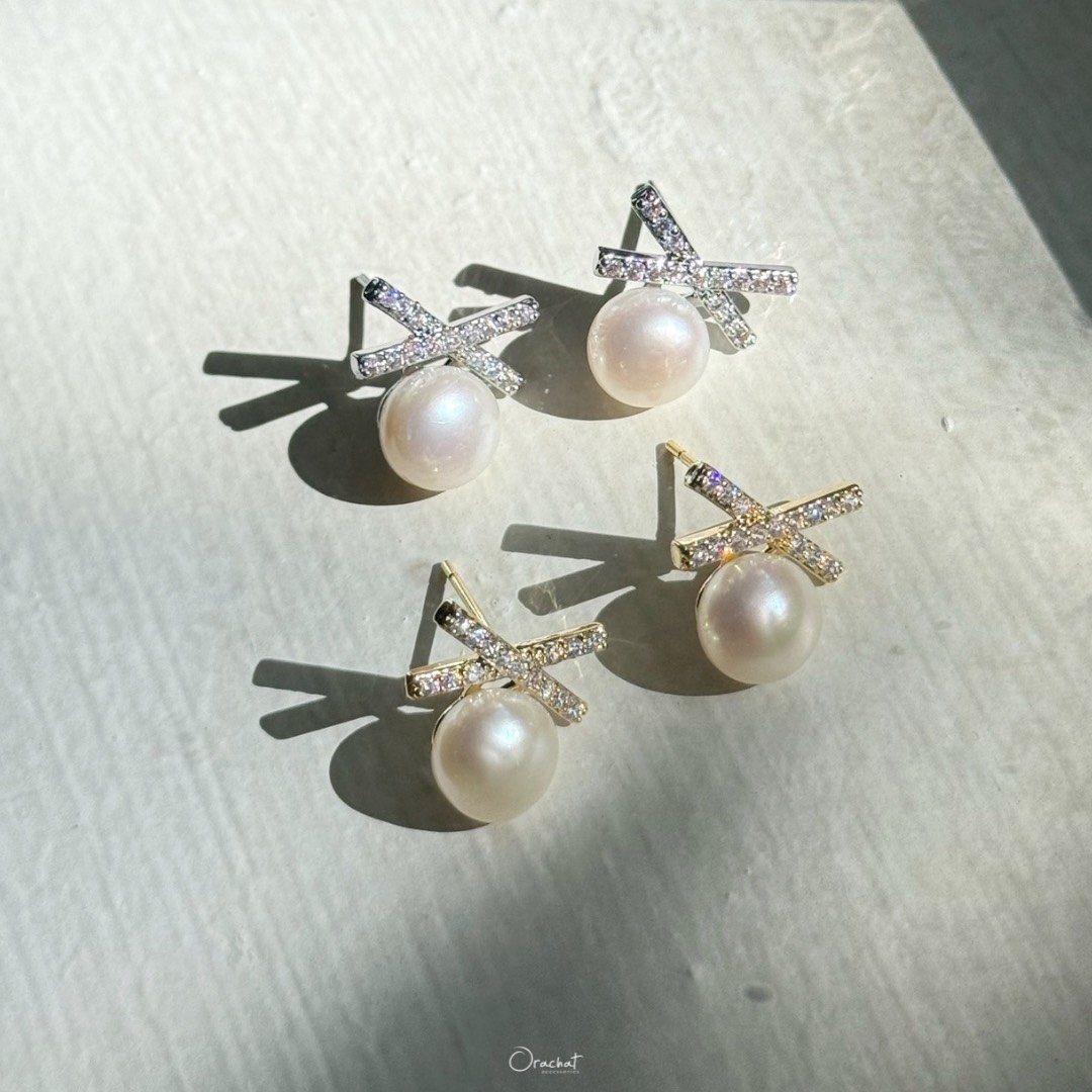 CROSS FRESHWATER PEARL earrings